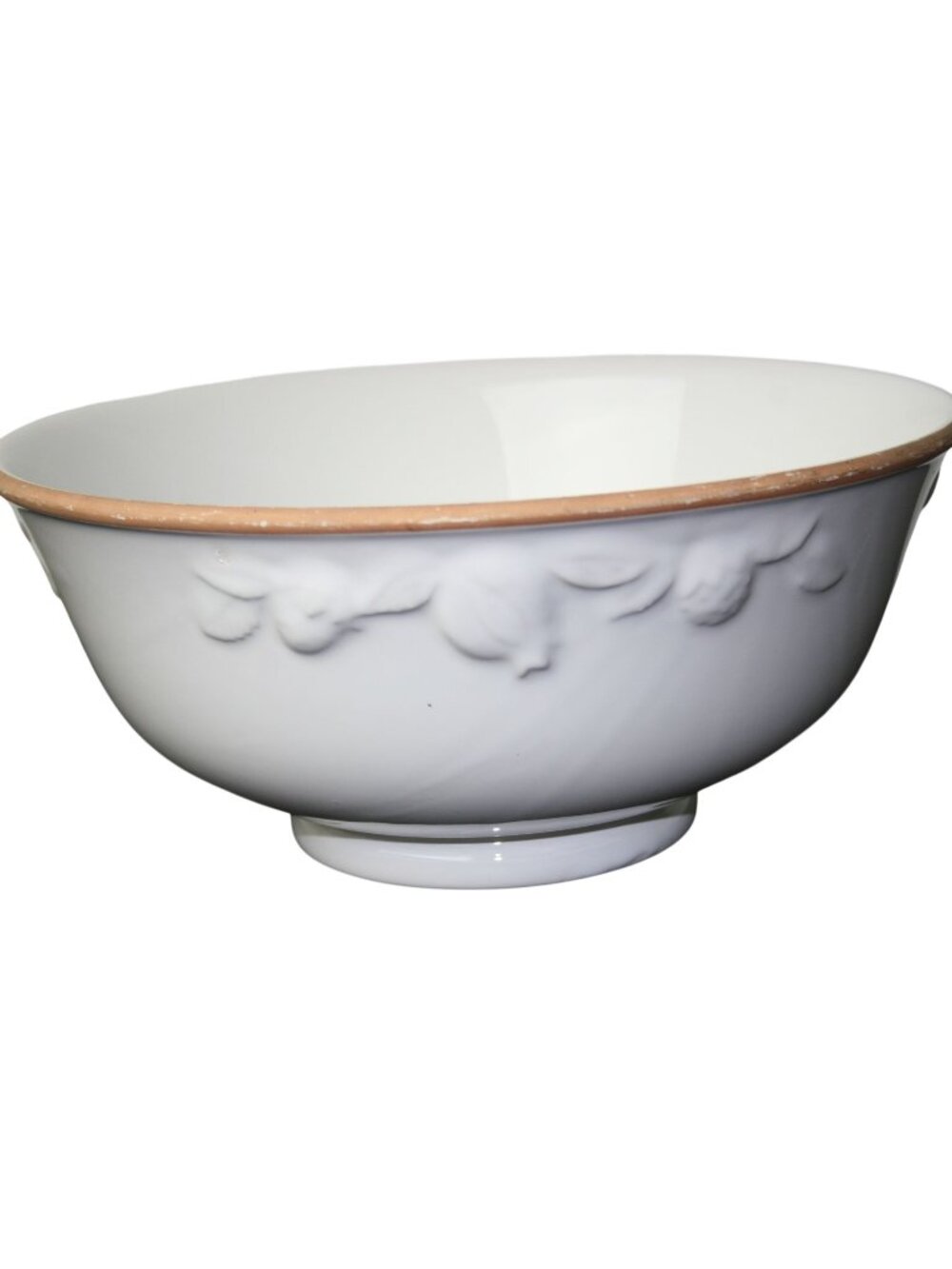 Antica Fornace White Ceramic Embossed Bowl With Terracotta Rim Made In Italy 12"
